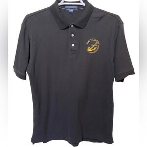US Navy League of America Black Polo Top Embroider Gold Naval Anchor Crest Logo